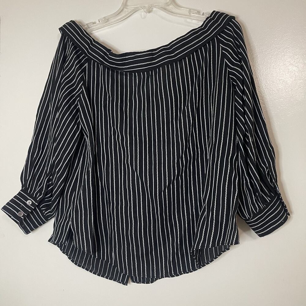 Veronica Beard Britta Top black off shoulder button front linen blend size US 8 - Picture 6 of 6